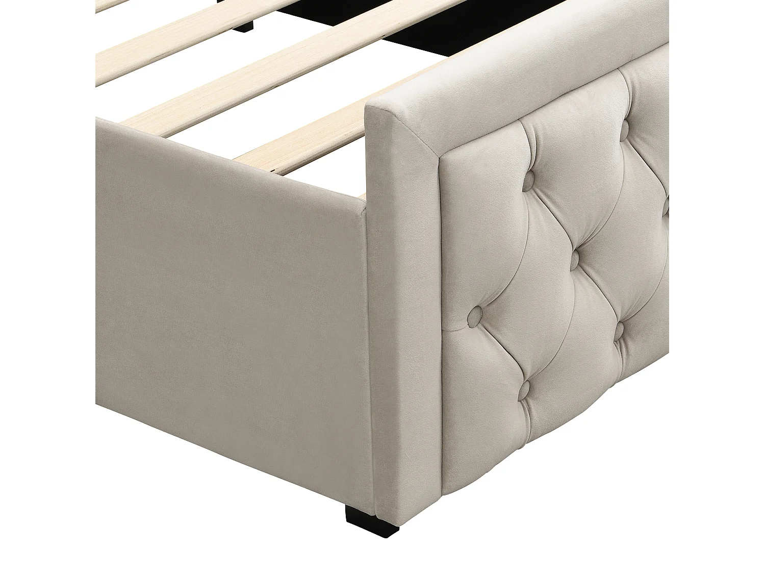 Lit coffre enfant 90 x 200 cm en velours, beige - Conception de bouton
