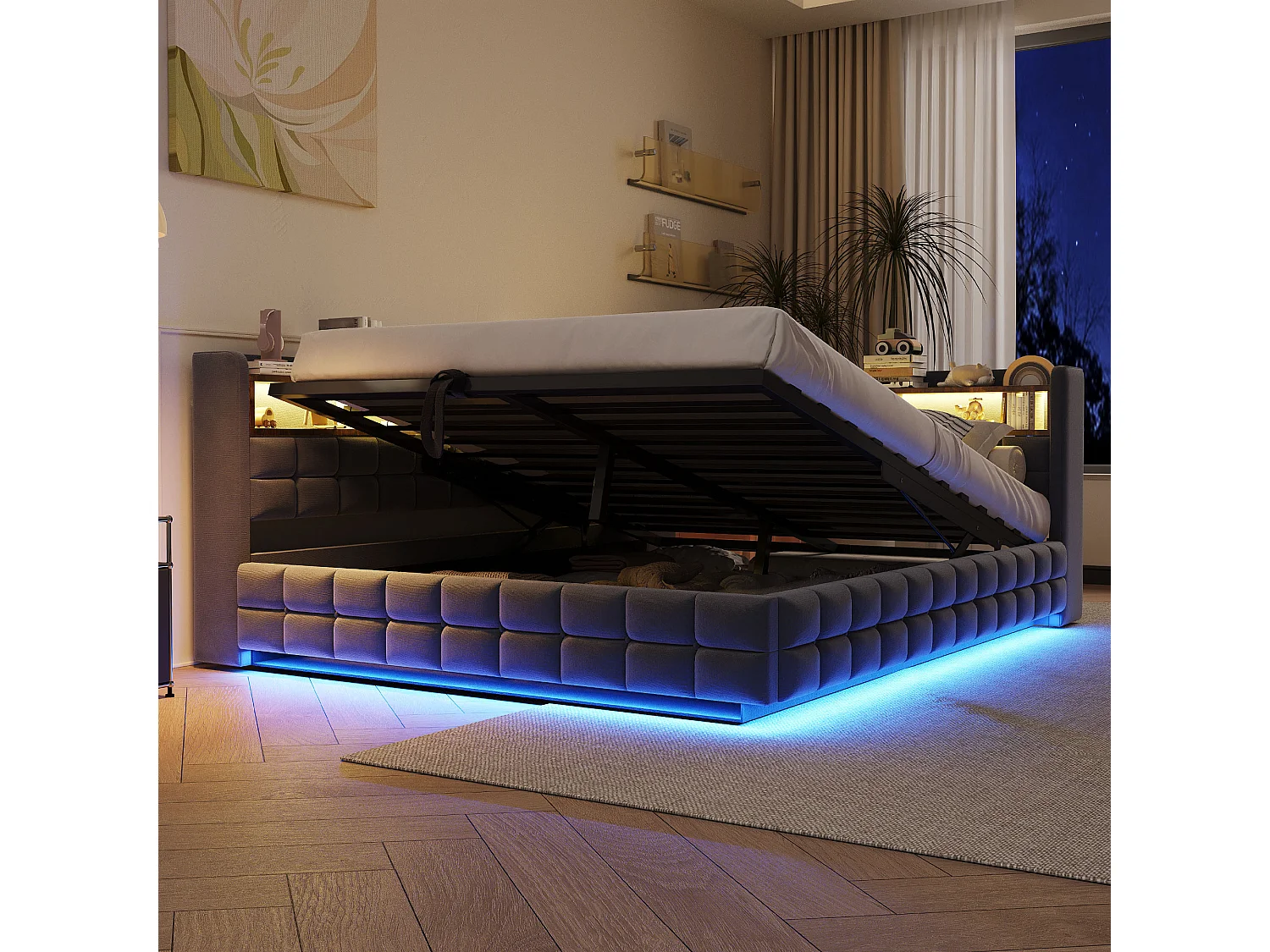 Upholstered Storage Daybed 140 x 200 cm - with LED - with Power Outlet - with USB + Type-C Charging Ports - Dark Grey (mattress not included)