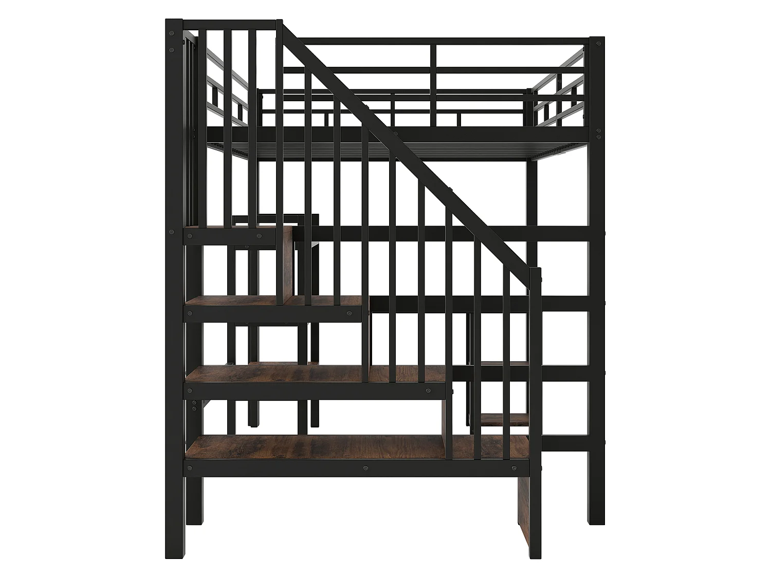 Lit mezzanine en métal 140x200 avec bureau intégré, port USB et LED, noir