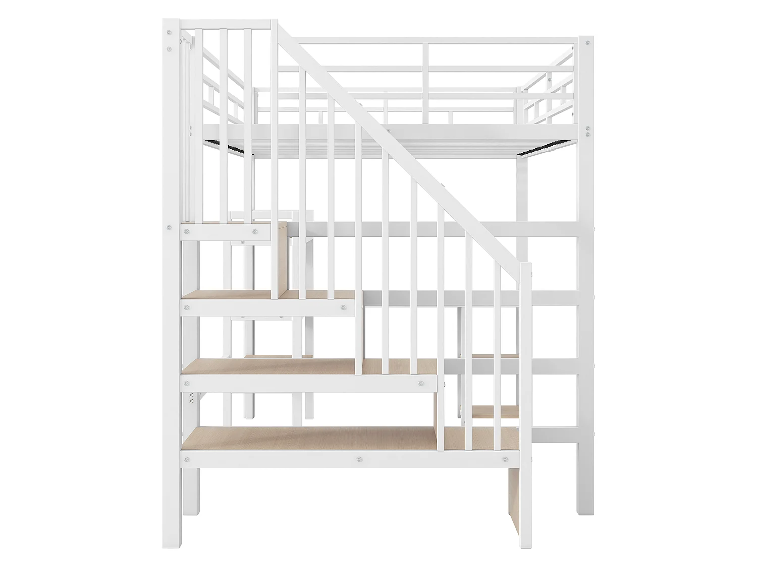 Lit mezzanine en métal 140x200 avec bureau intégré, port USB et LED, blanc