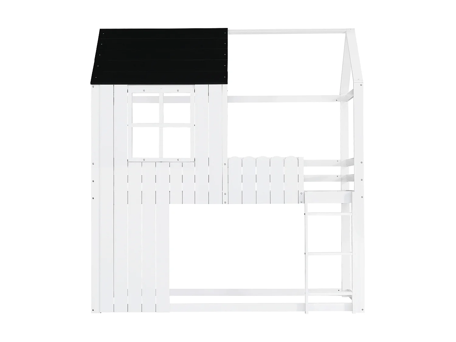 Lit mezzanine enfant 90x200 cm - avec échelle - conception des garde-corps et des fenêtres - bois massif + MDF - blanc (sans matelas)