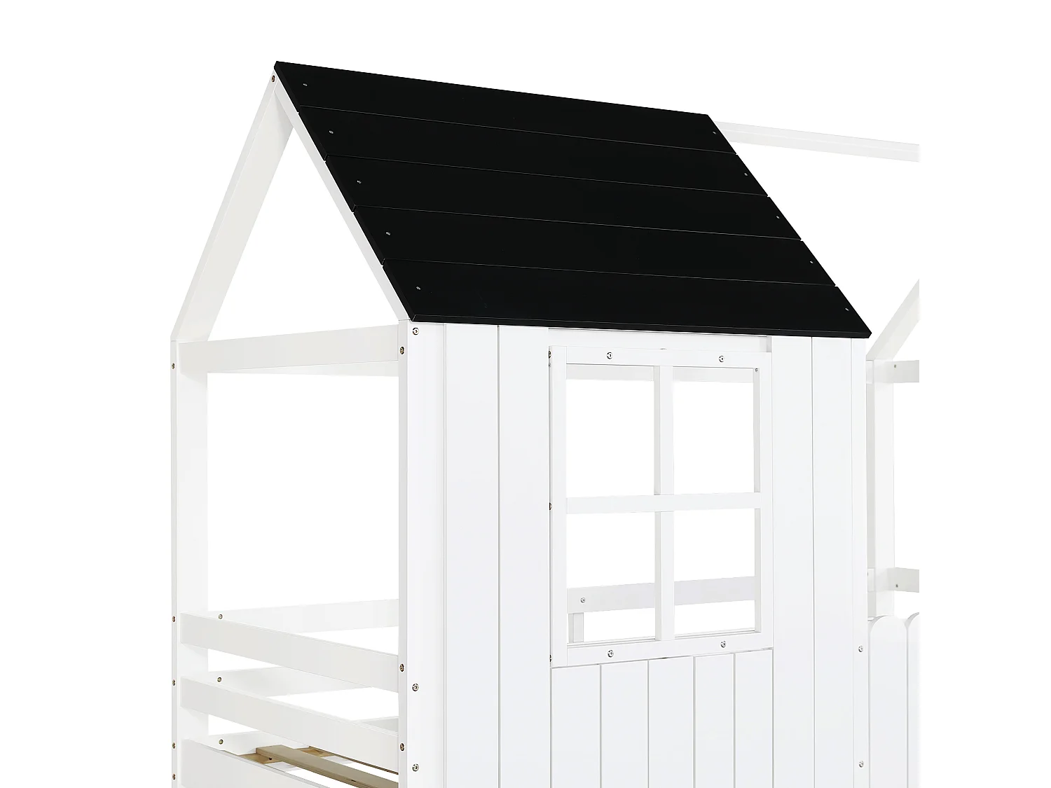 Lit mezzanine enfant 90x200 cm - avec échelle - conception des garde-corps et des fenêtres - bois massif + MDF - blanc (sans matelas)