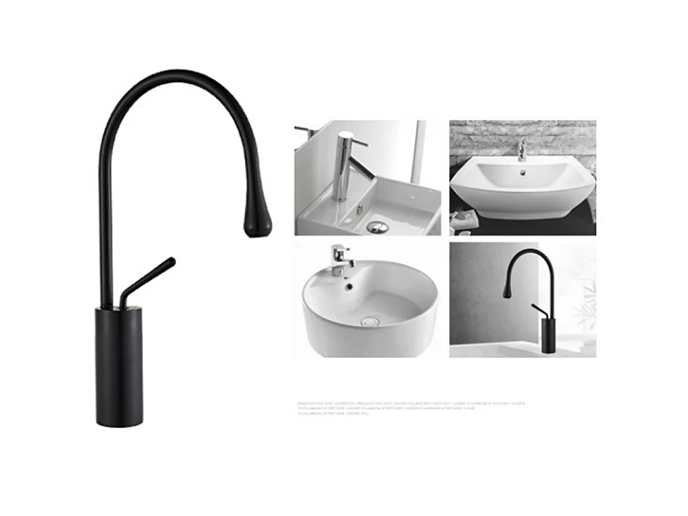 Robinet de salle de bain mitigeur lavabo demi-haut rotation 360 degrés moderne cygne Noir