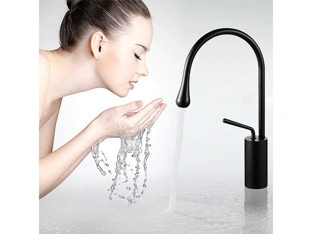 Robinet de salle de bain mitigeur lavabo demi-haut rotation 360 degrés moderne cygne Noir
