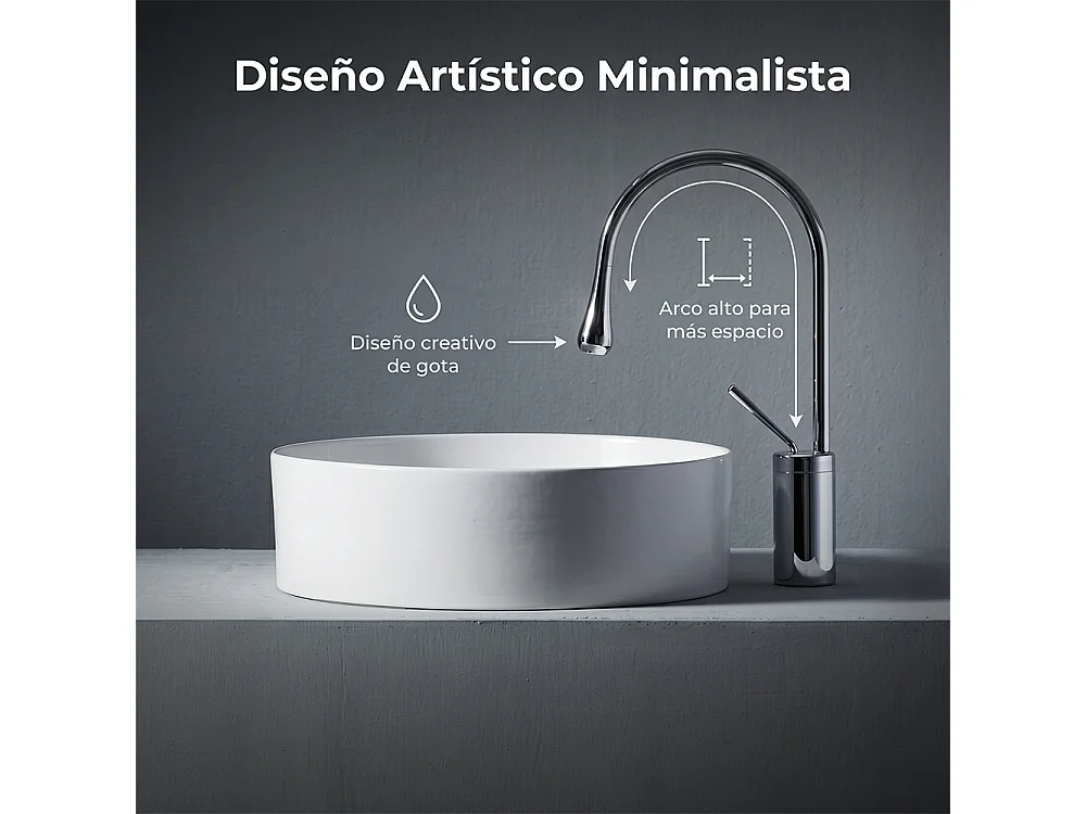 Robinet de salle de bain mitigeur lavabo demi-haut rotation 360 degrés moderne cygne Chrome