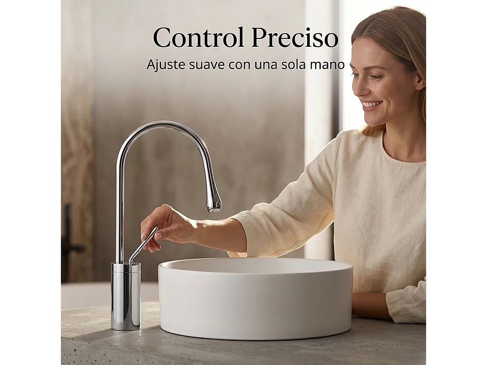 Robinet de salle de bain mitigeur lavabo demi-haut rotation 360 degrés moderne cygne Chrome