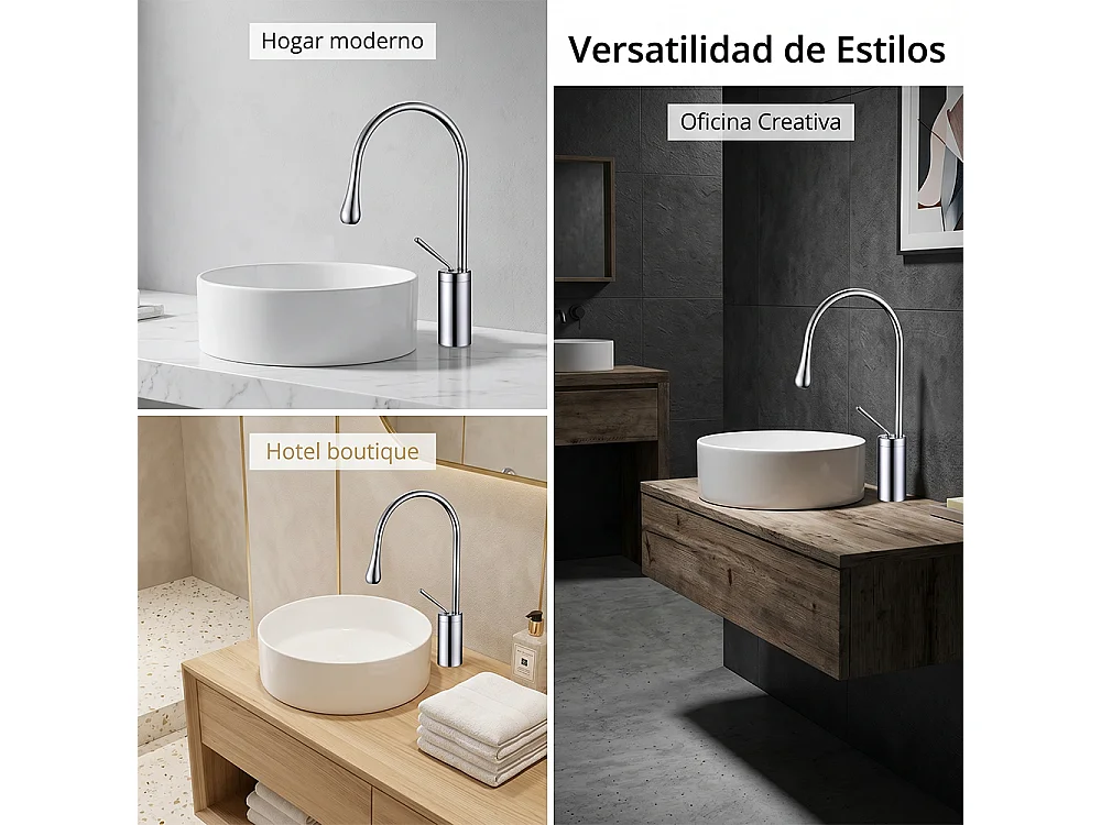 Robinet de salle de bain mitigeur lavabo demi-haut rotation 360 degrés moderne cygne Chrome