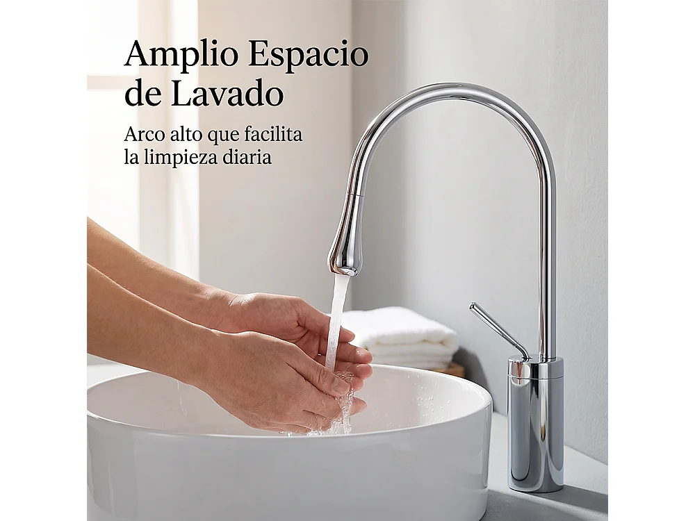 Robinet de salle de bain mitigeur lavabo demi-haut rotation 360 degrés moderne cygne Chrome