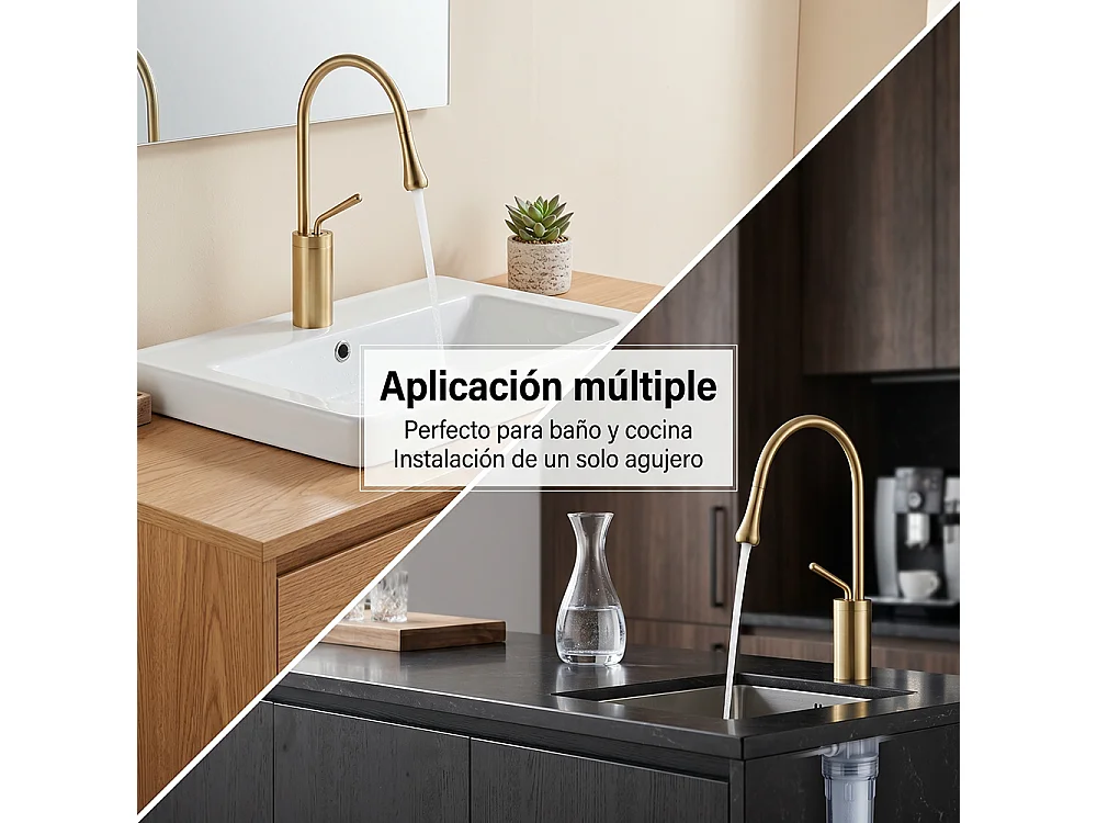 Robinet de salle de bain mitigeur lavabo demi-haut rotation 360 degrés moderne cygne doré