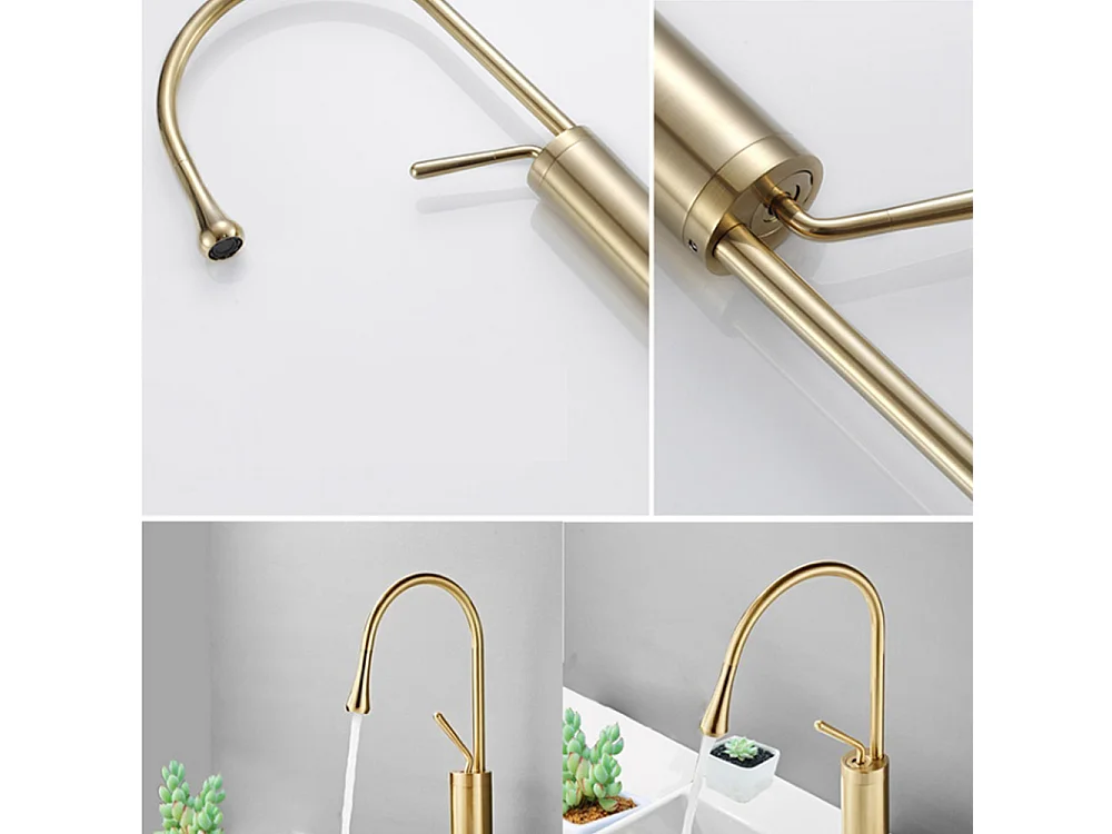 Robinet de salle de bain mitigeur lavabo demi-haut rotation 360 degrés moderne cygne doré