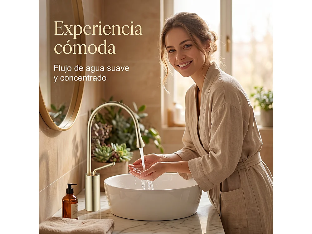 Robinet de salle de bain mitigeur lavabo demi-haut rotation 360 degrés moderne cygne doré