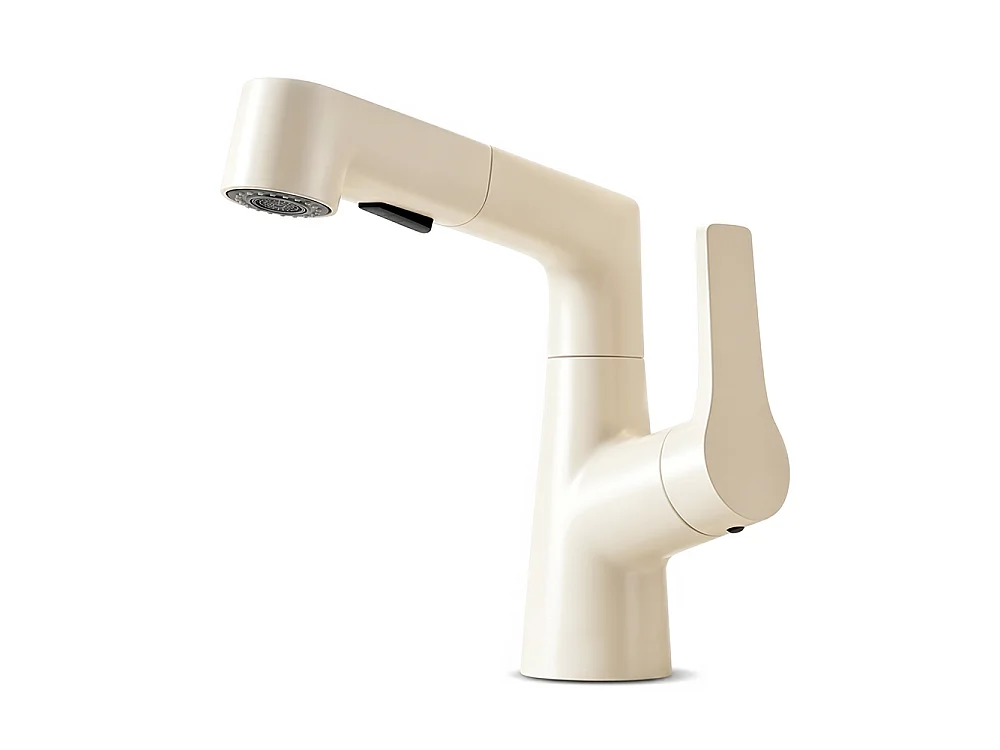 Robinet de salle de bain mitigeur lavabo 2 mode extensible réglable en hauteur Beige