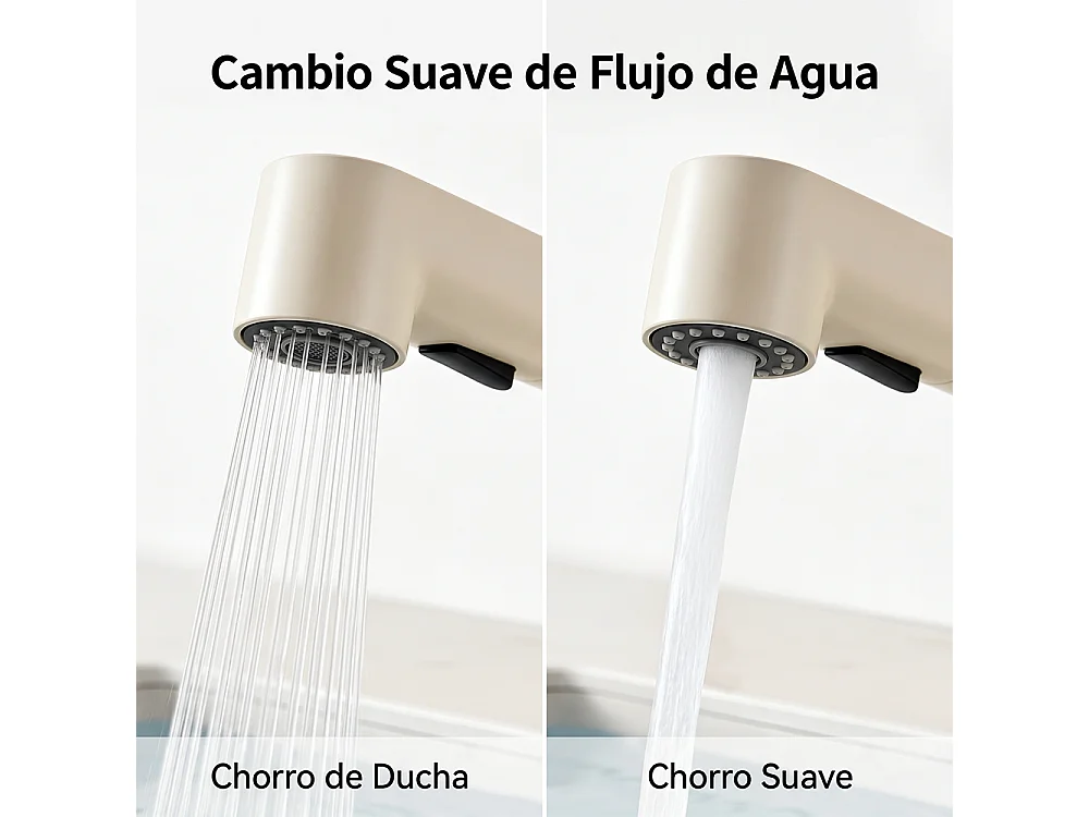 Robinet de salle de bain mitigeur lavabo 2 mode extensible réglable en hauteur Beige