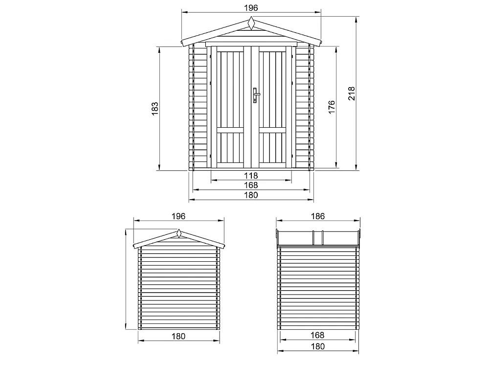 Abri de Jardin en Bois - 186x196xH218 cm / 2.82 m² - M320F1