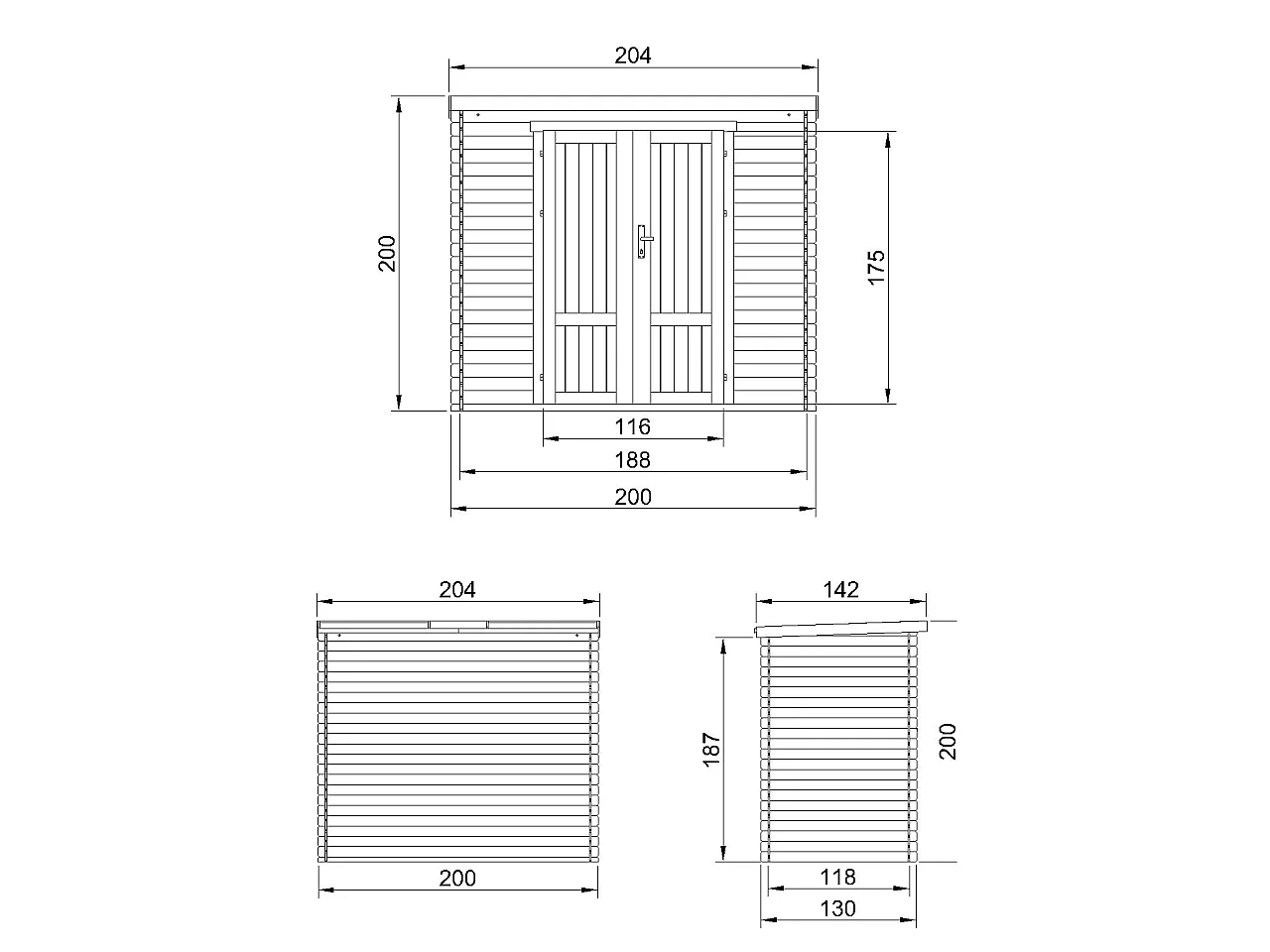 Holz Gartenhaus - 142x204xH200 cm / 2.22 m² - M311F1
