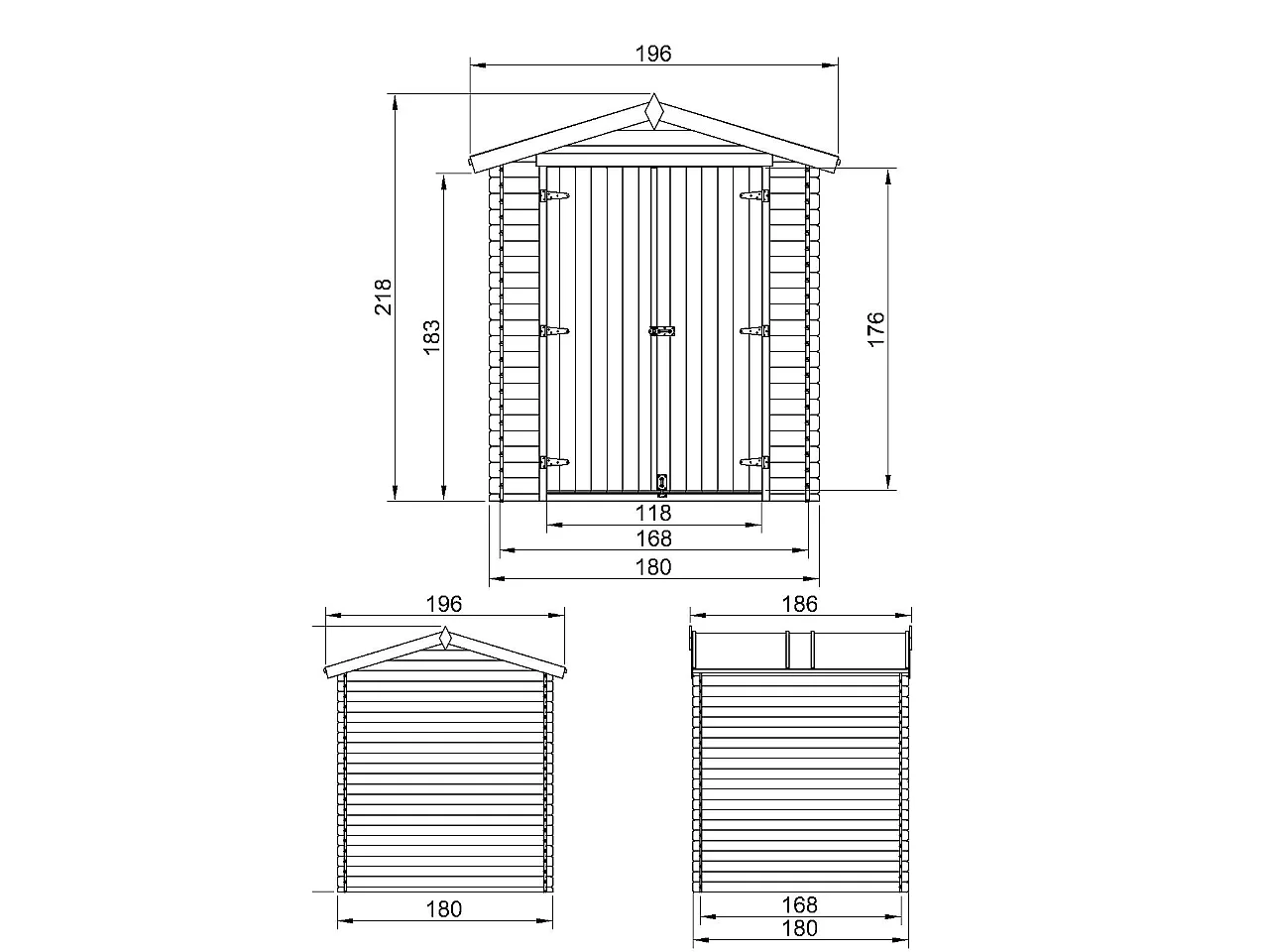 Abri de Jardin en Bois - 186x196xH218 cm / 2.82 m² - M320C1