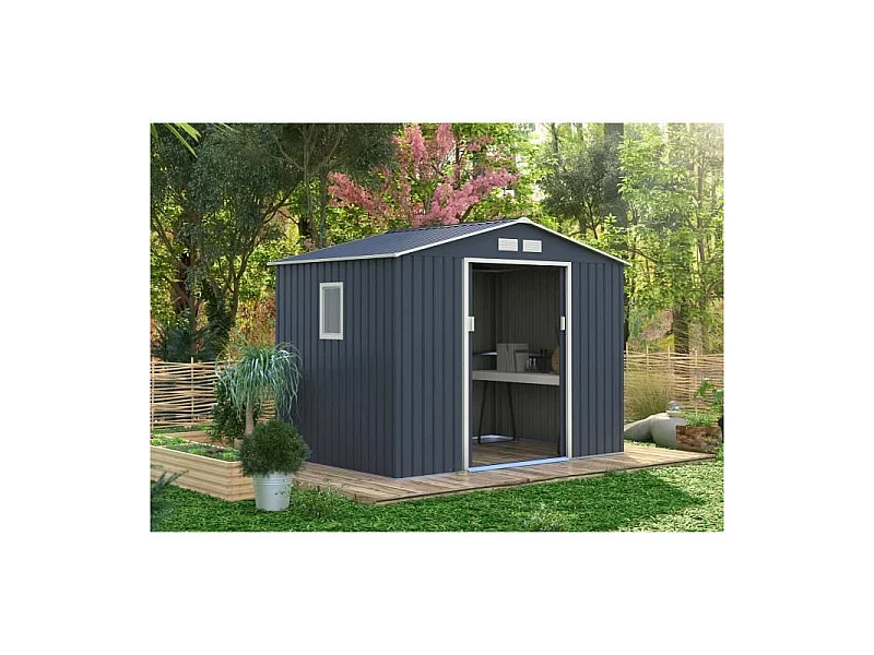 Abri de jardin en métal 5,29 m² - Kit d'ancrage inclus - Gris anthracite