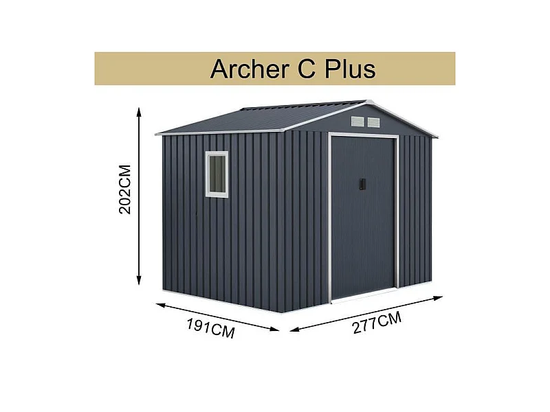 Abri de jardin en métal 5,29 m² - Kit d'ancrage inclus - Gris anthracite