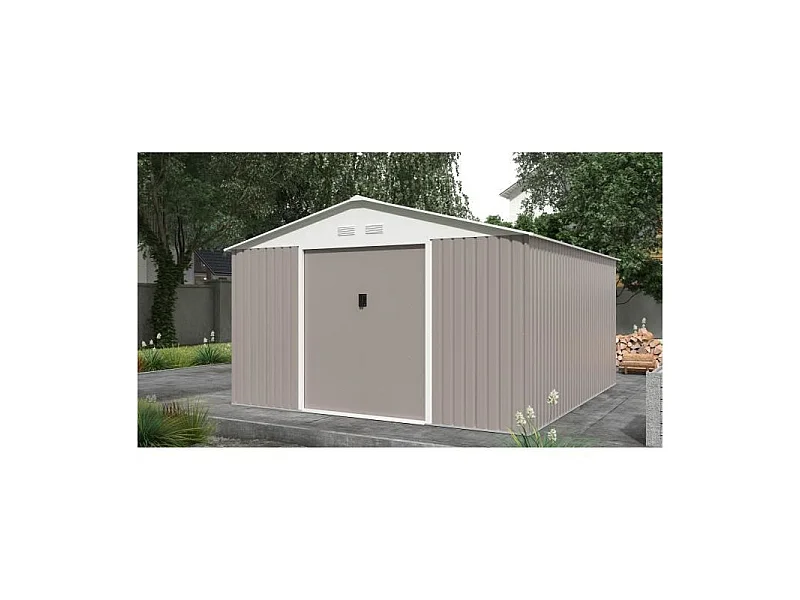 Abri de jardin en métal 12,28 m² - Kit d'ancrage inclus - Taupe