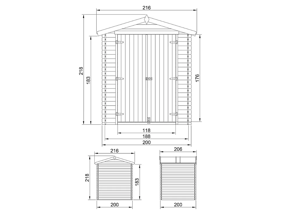 Abri de Jardin en Bois - 206x216xH218 cm / 3.53 m² - M343C1