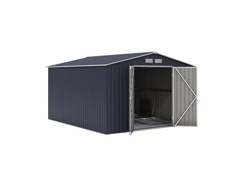 Gartenhaus aus Metall, 8,84 m² – 277 x 319 x 202 cm – Verankerungsset inklusive – Grau