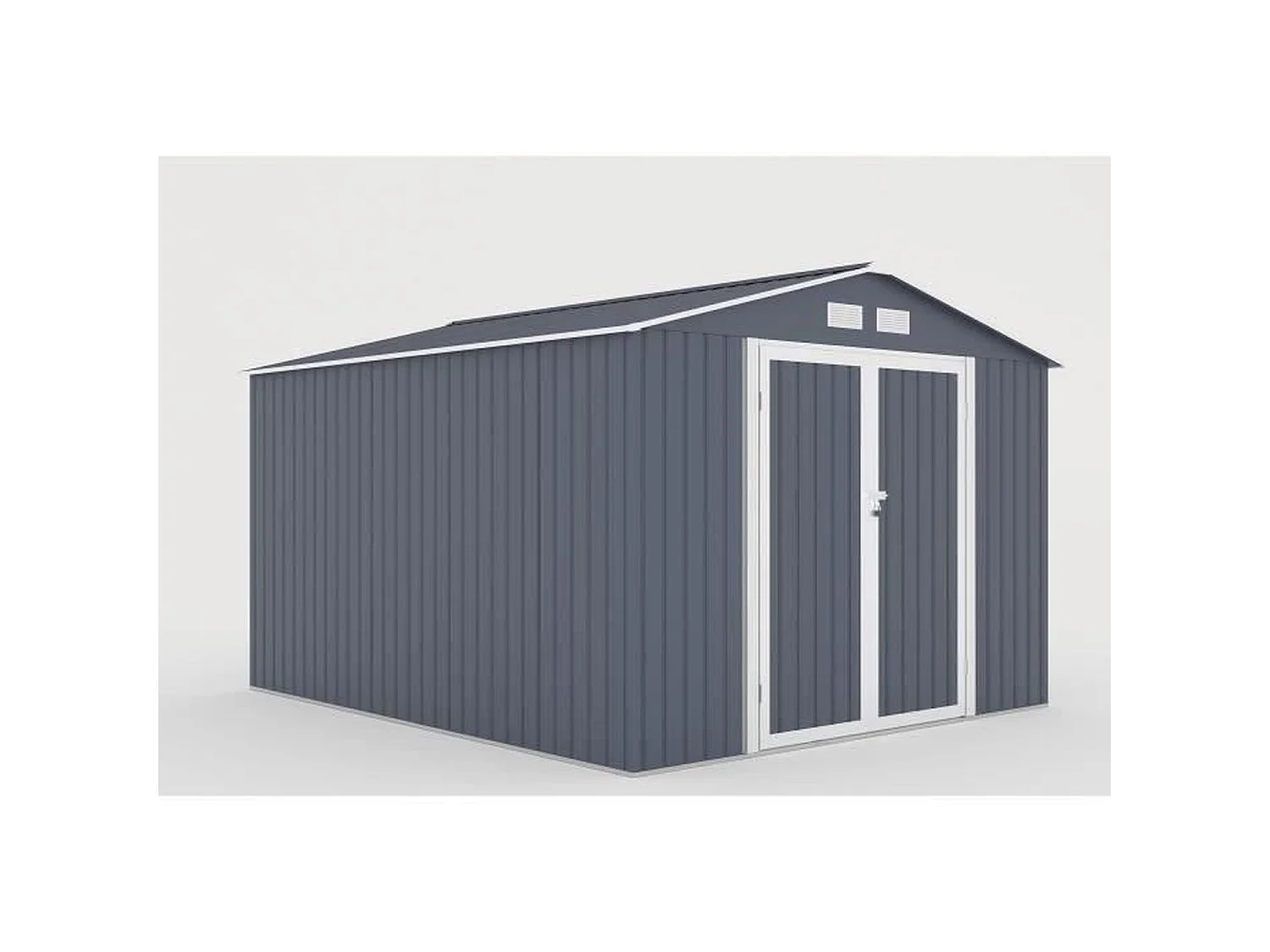 Gartenhaus aus Metall, 8,84 m² – 277 x 319 x 202 cm – Verankerungsset inklusive – Grau