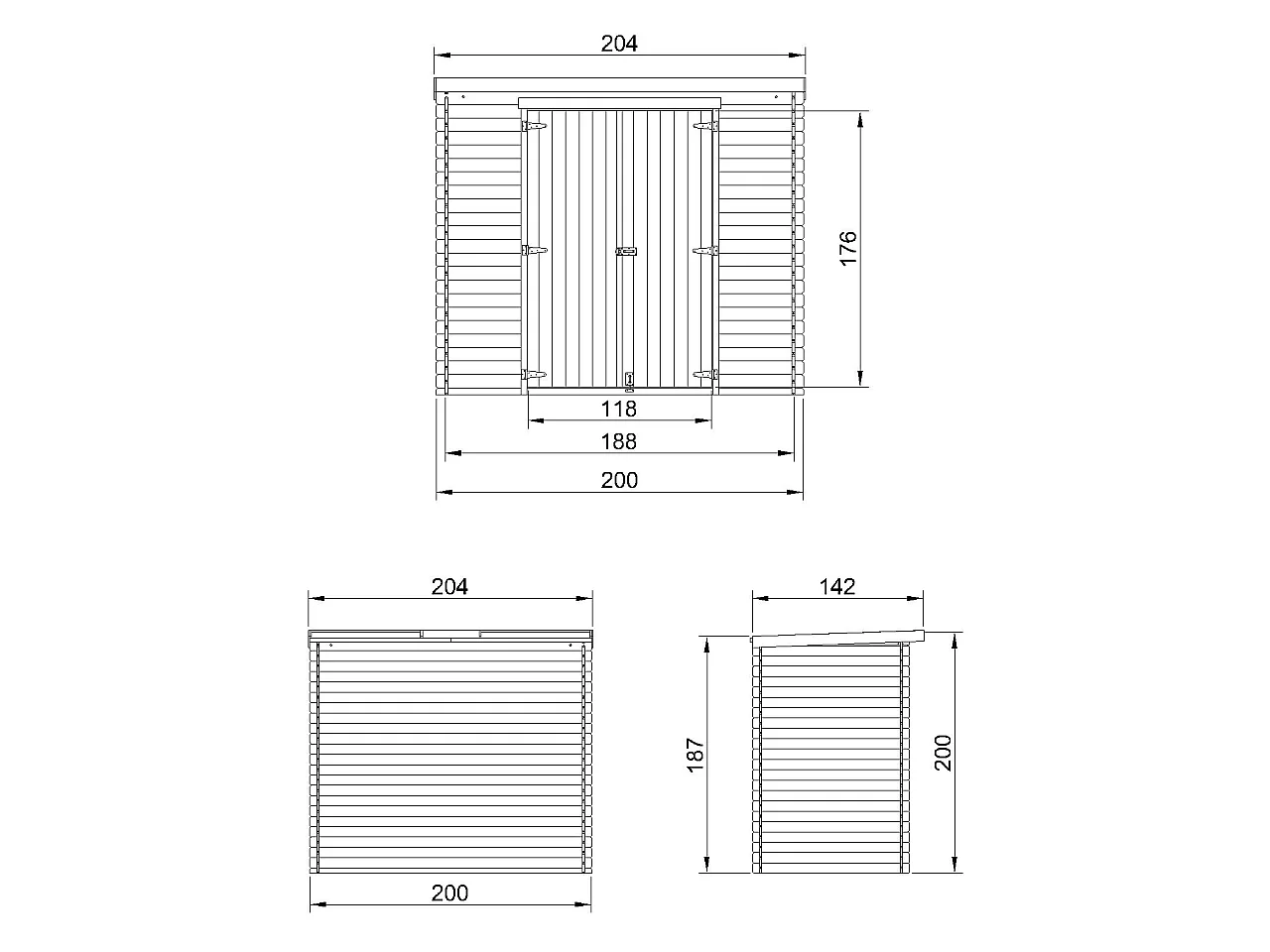 Abri de Jardin en Bois - 142x204xH200 cm / 2.22 m² - M311C1
