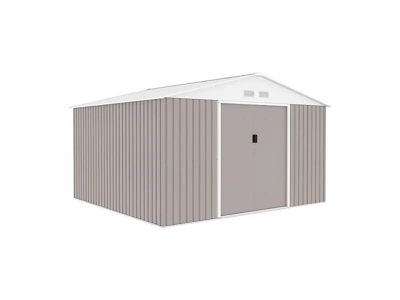 Abri de jardin en métal 10,2 m² - Kit d'ancrage inclus - Taupe