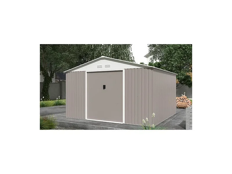 Abri de jardin en métal 10,2 m² - Kit d'ancrage inclus - Taupe