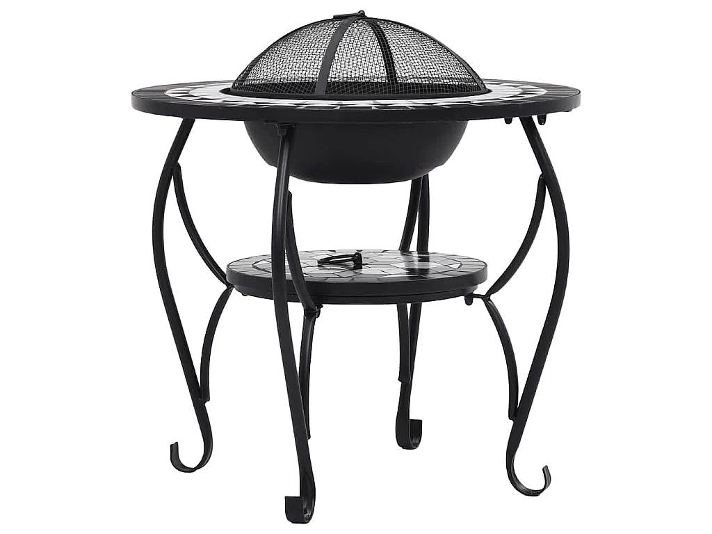 Mesa braseira em mosaico 68 cm cerâmica preto e branco