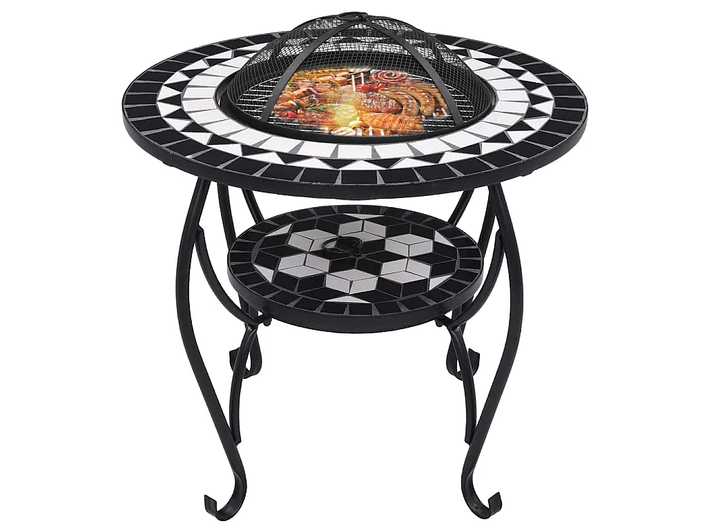 Mesa braseira em mosaico 68 cm cerâmica preto e branco