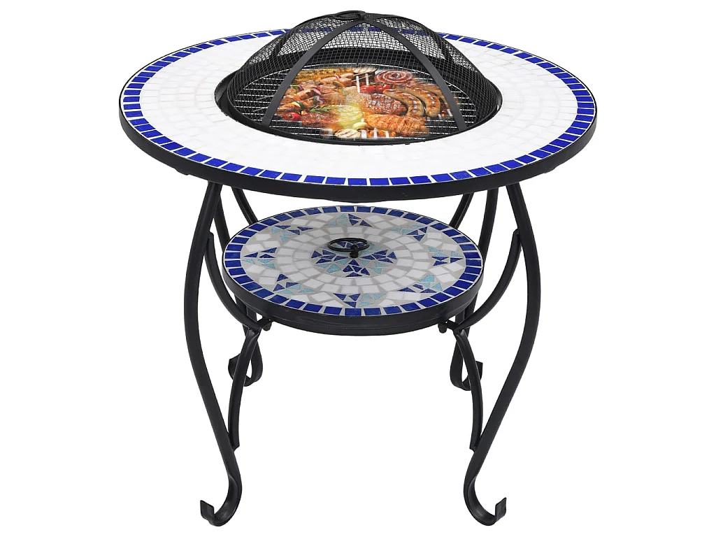 Table de foyer mosaïque Bleu et blanc 68 cm Céramique