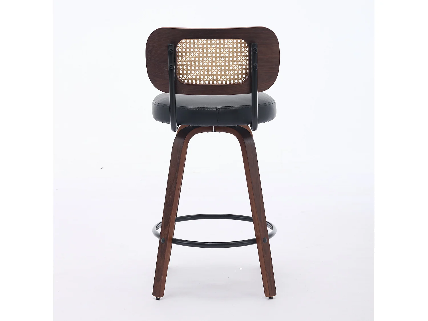 Lot de 3 tabourets de bar pivotant avec assise PU noir et dossier en canne
