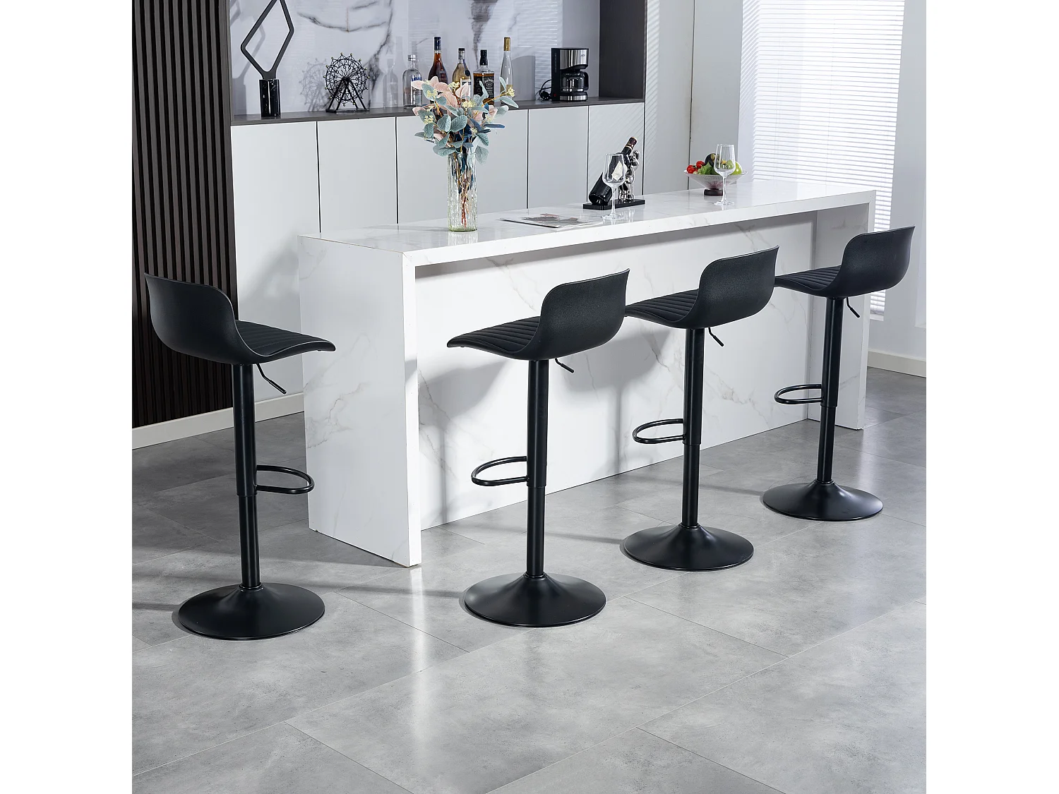 Lot de 2 tabourets de bar pivotants noir réglables hauteur - Dossier en plastique