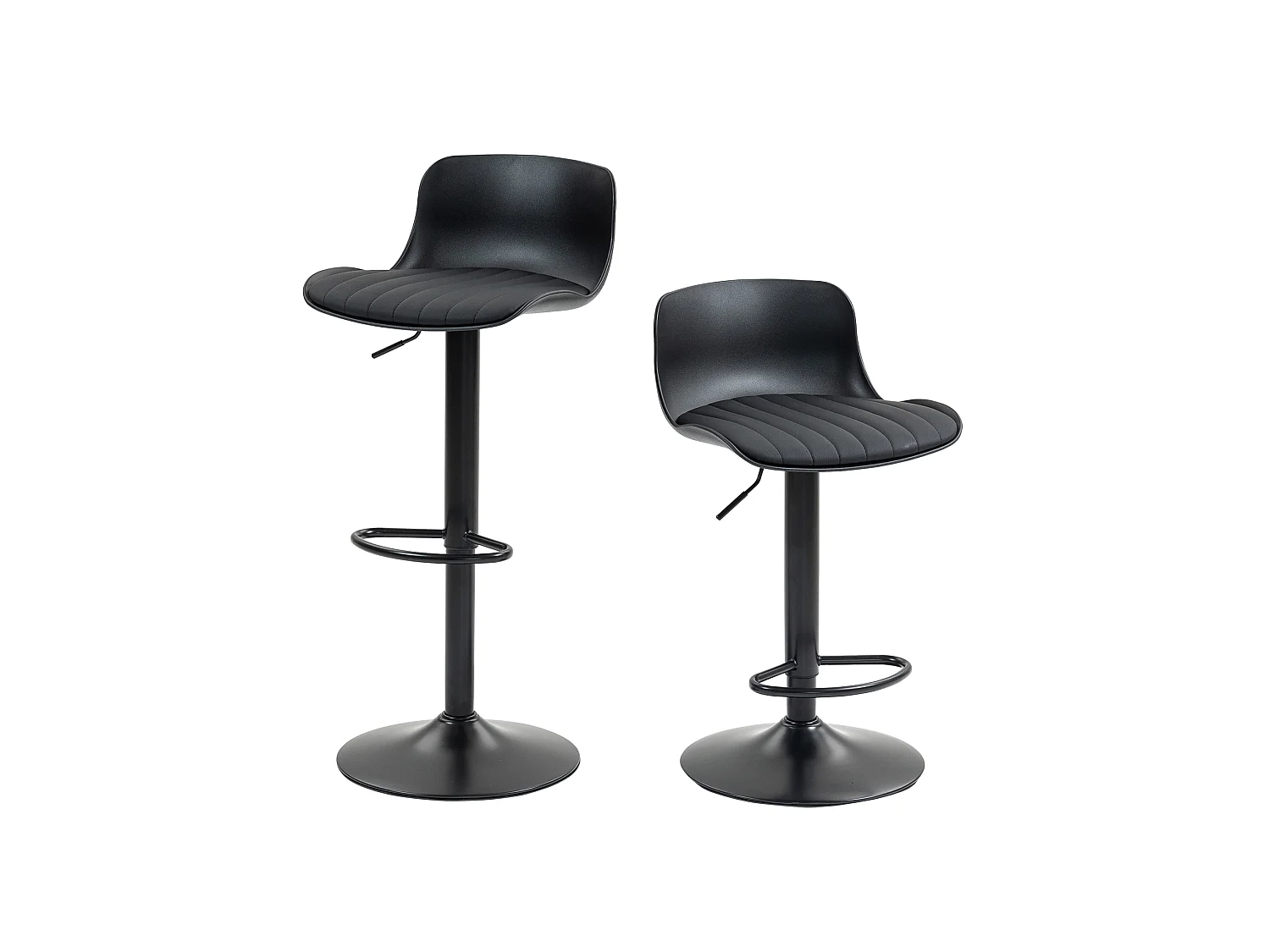 Lot de 2 tabourets de bar pivotants noir réglables hauteur - Dossier en plastique