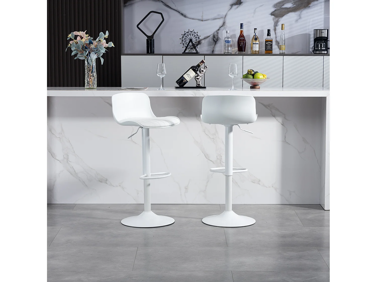 Lot de 2 tabourets de bar blanc pivotants réglables hauteur - Dossier en plastique