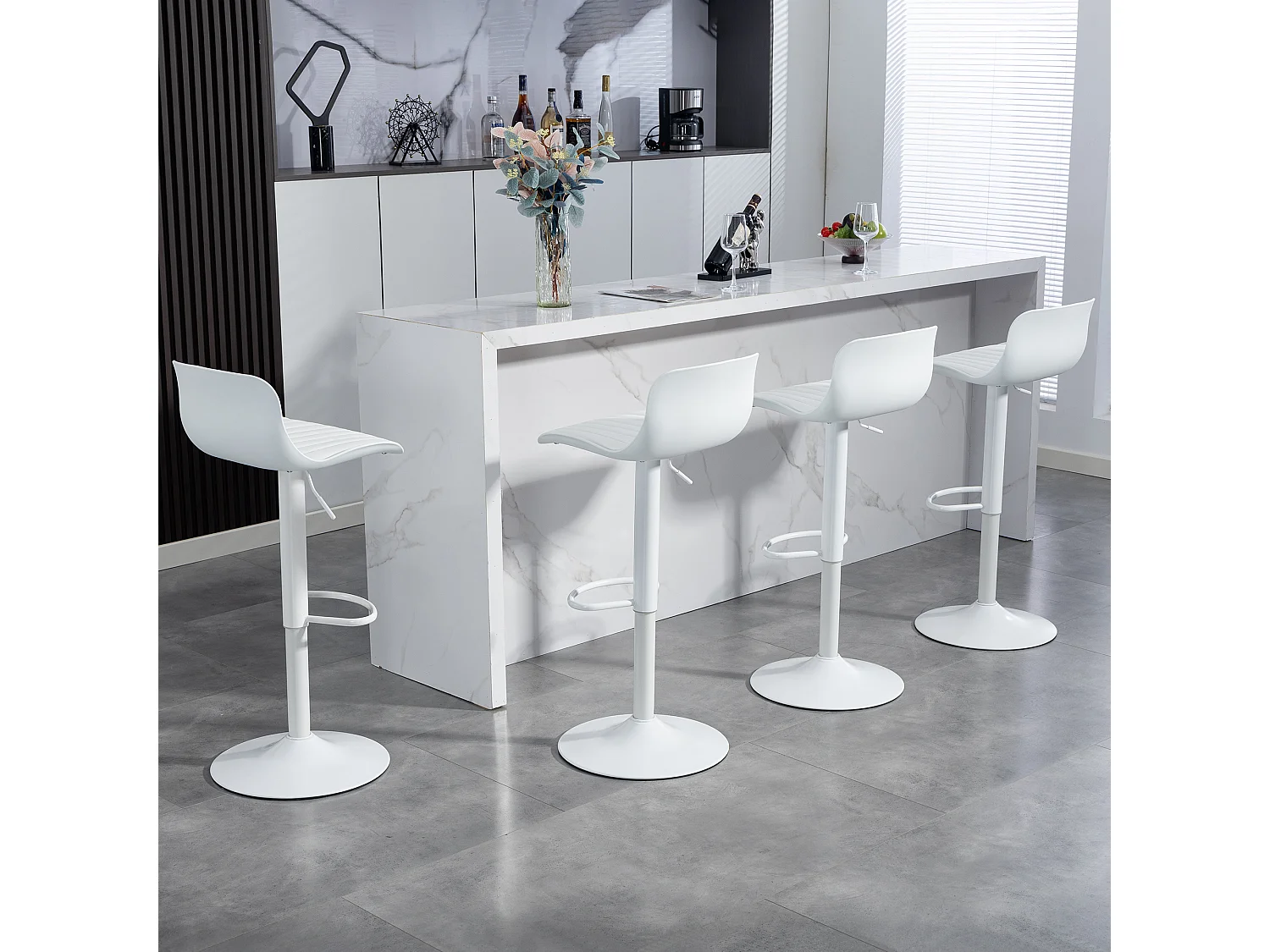 Lot de 2 tabourets de bar blanc pivotants réglables hauteur - Dossier en plastique