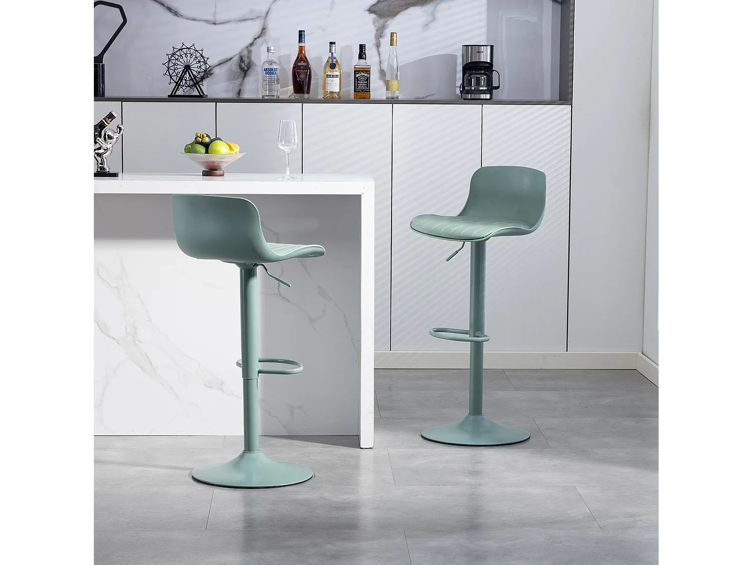 Lot de 2 tabourets de bar pivotants réglables hauteur - Dossier en plastique - Vert menthe