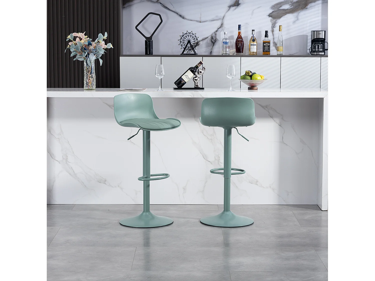 Lot de 2 tabourets de bar pivotants réglables hauteur - Dossier en plastique - Vert menthe
