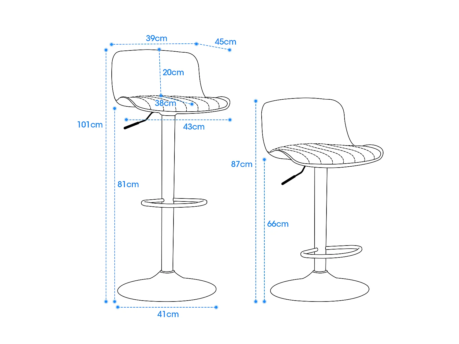 Lot de 2 tabourets de bar pivotants réglables hauteur - Dossier en plastique - Vert menthe