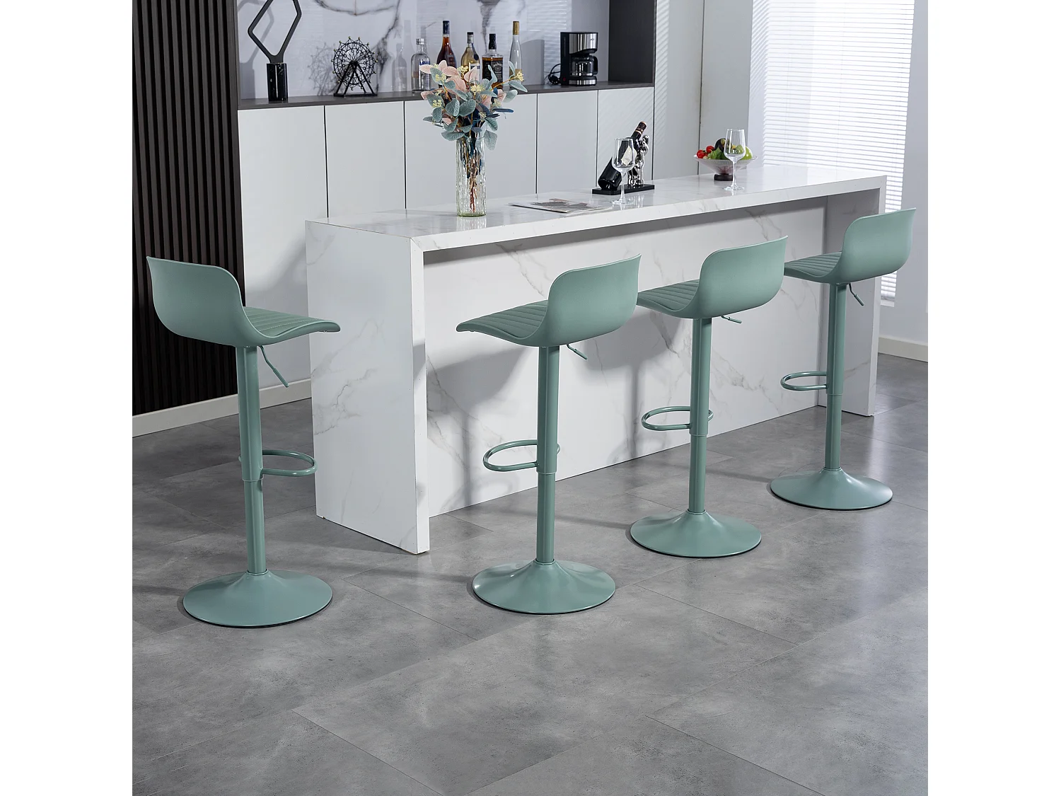 Lot de 2 tabourets de bar pivotants réglables hauteur - Dossier en plastique - Vert menthe