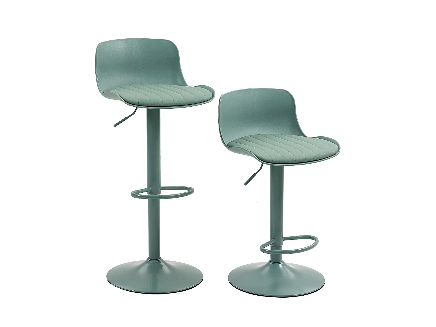 Lot de 2 tabourets de bar pivotants réglables hauteur - Dossier en plastique - Vert menthe
