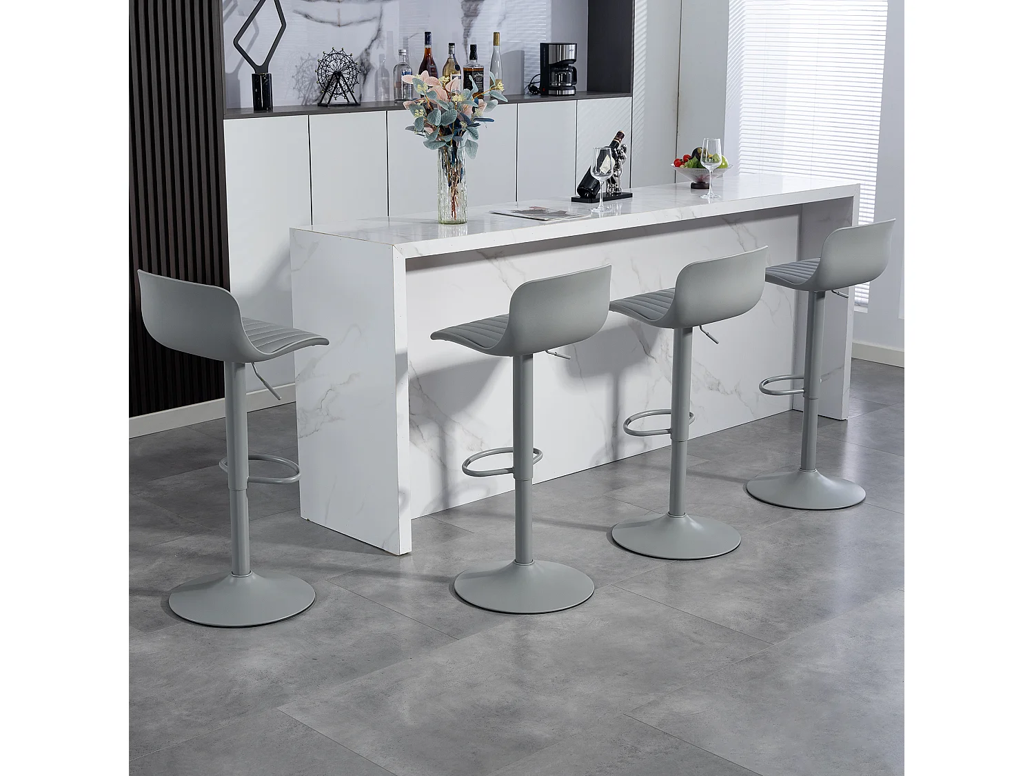 Lot de 2 tabourets de bar gris pivotants réglables hauteur - Dossier en plastique