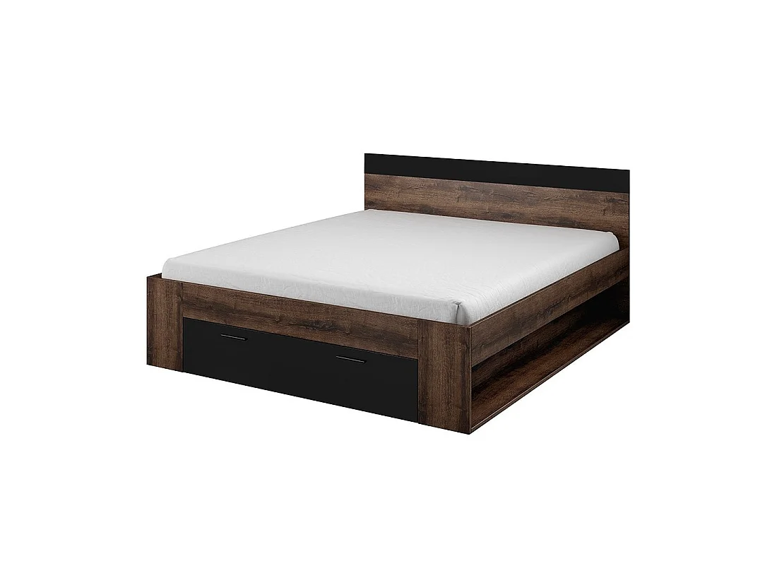 Ensemble Lit 160x200 plus Chevets collection EOS. Couleur chêne foncé et noir.