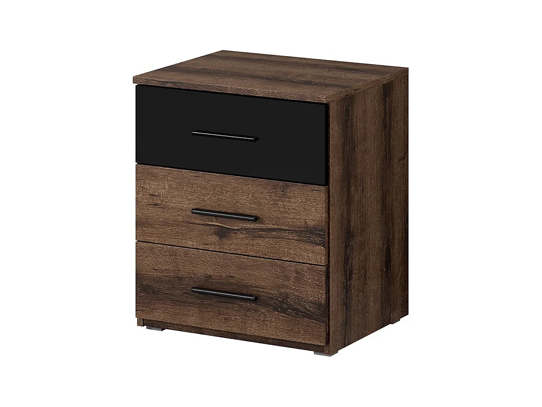 Ensemble Lit 160x200 plus Chevets collection EOS. Couleur chêne foncé et noir.