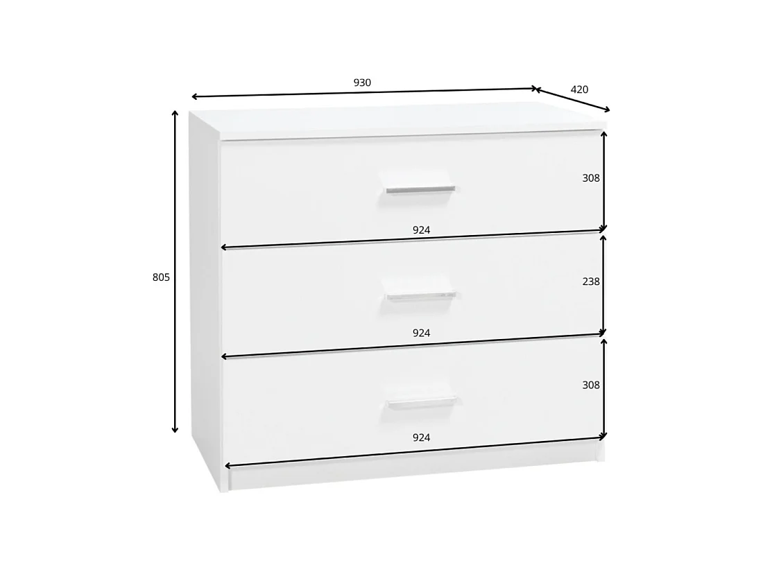 Chambre complète PANAREA avec armoire, lit 180 x 200 cm, commode et chevets – Blanc brillant finition chrome