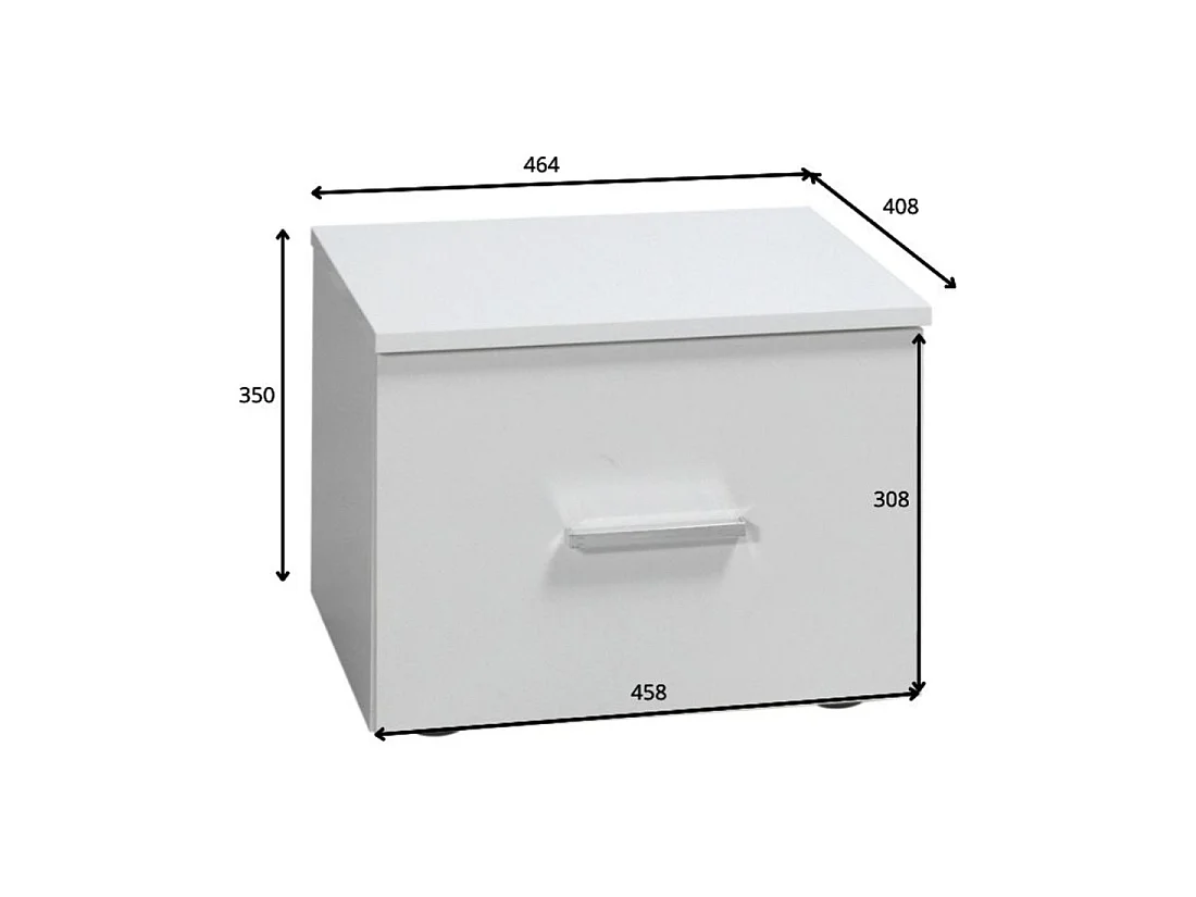 Chambre complète PANAREA avec lit coffre 180 x 200 cm, armoire LED, commode et chevets – Blanc brillant finition chrome
