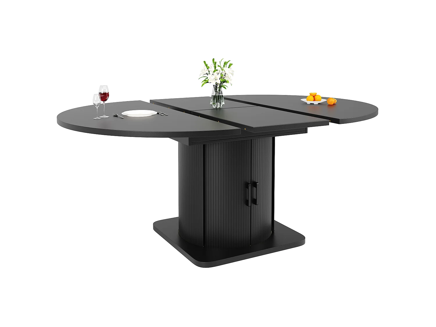 Tavolo da pranzo rotondo allungabile o ovale 118-158 cm - con cassetti portaoggetti e gambe eleganti, salvaspazio - Nero