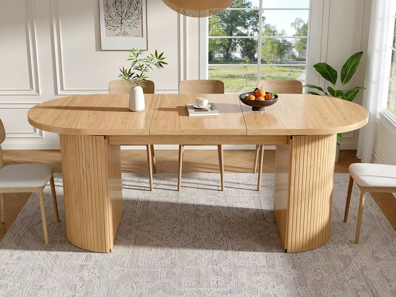 Uitschuifbare eettafel 120-160x80 cm - met verborgen opbergruimte - verdikt tafelblad - Naturel