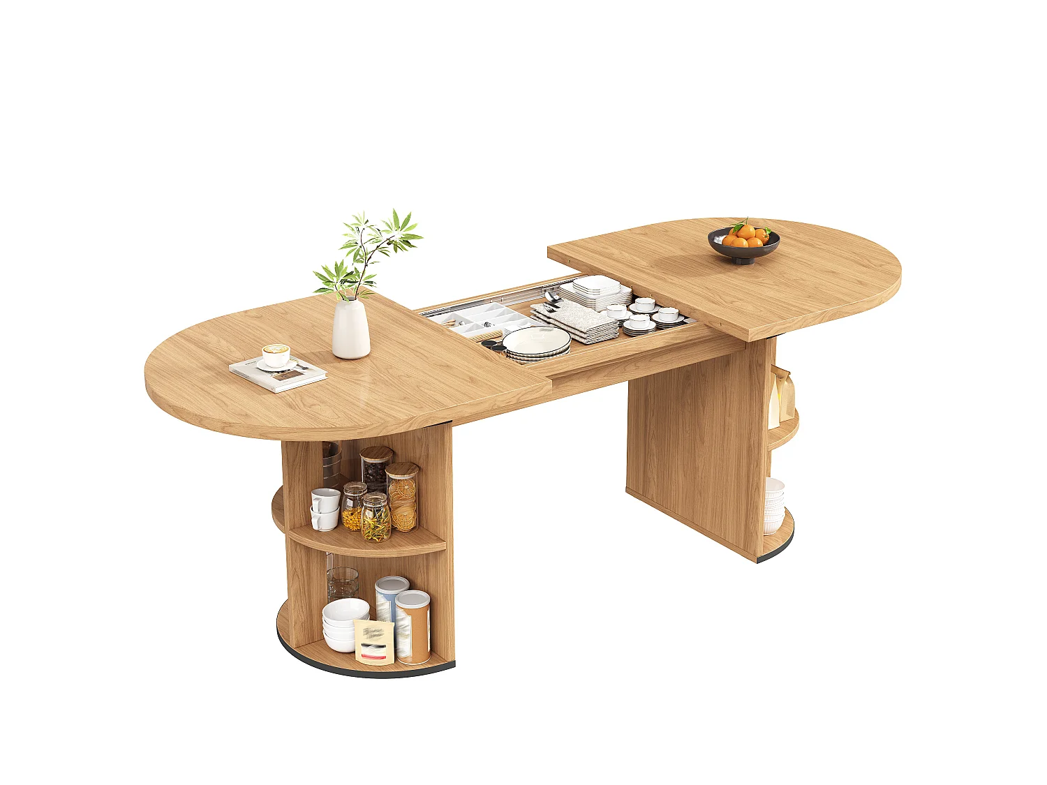Uitschuifbare eettafel 120-160x80 cm - met verborgen opbergruimte - verdikt tafelblad - Naturel